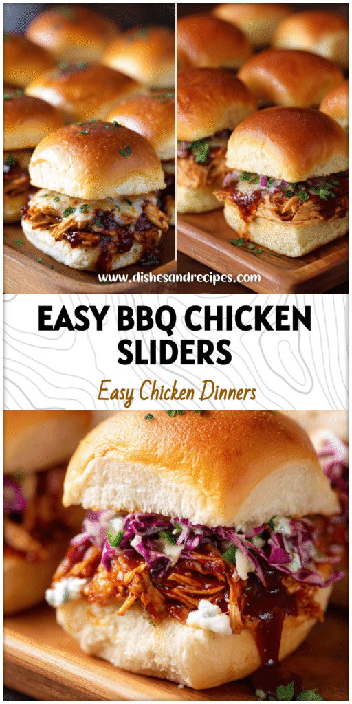 BBQ chicken sliders on Hawaiian rolls topped with melted cheese and herbs on a wooden tray.